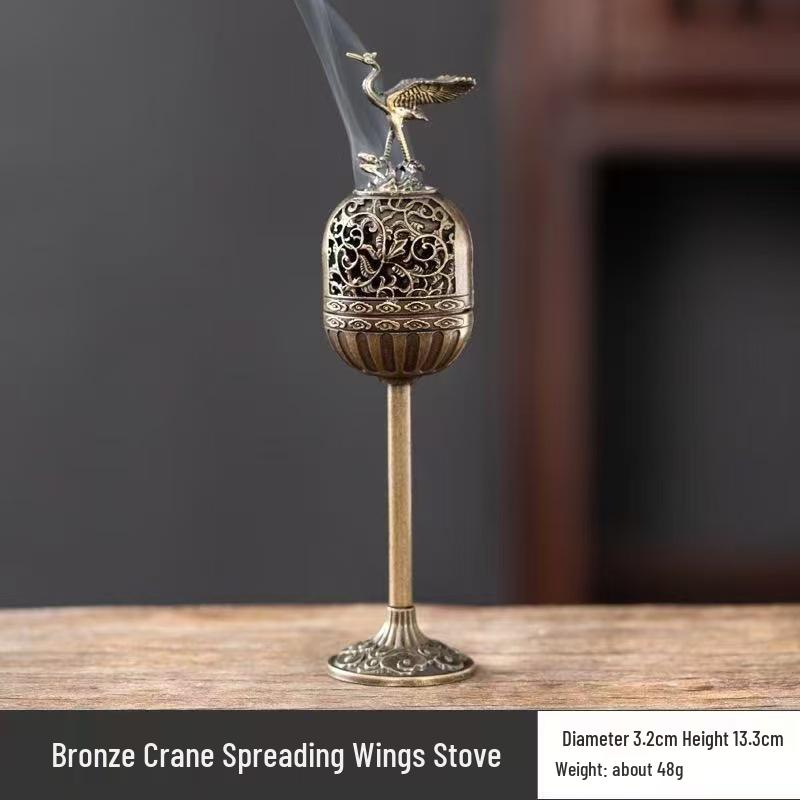 High-Footed Crane Incense Burner with Hollow-Out Design and Auspicious Clouds Motif