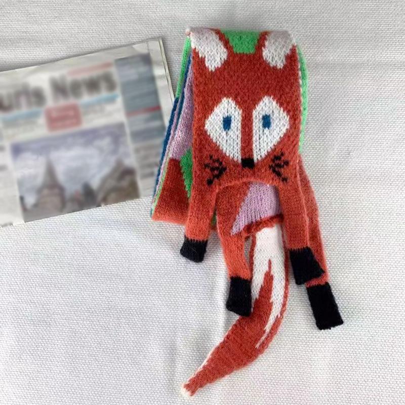 Herbst und Winter Damen Fuchs Cartoon Schal Warmer Handgestrickter Schal Tiermotiv Niedlich Schlicht Bekleidungszubehör