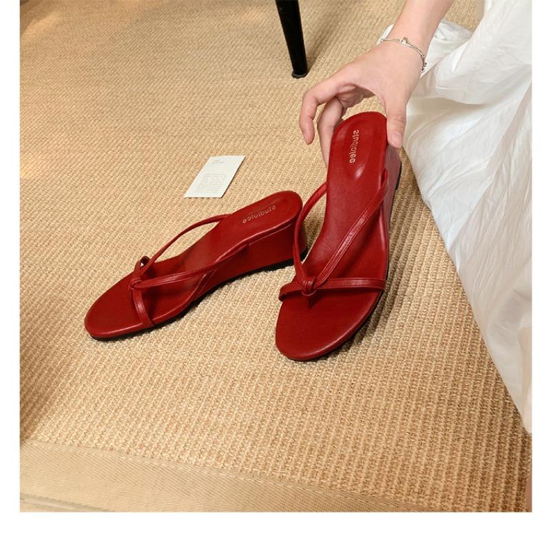New Heel Height 6cm~ Silver Toe Outer Wear Temperament Beautiful Thin Belt Slope Heel Cool Slippers Summer