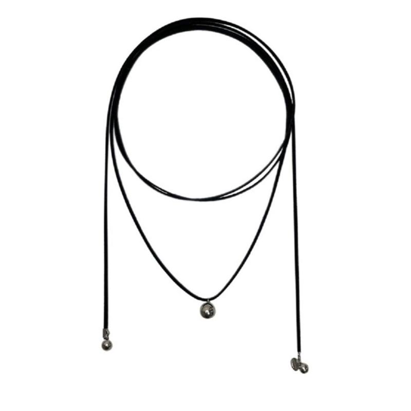 

Korean Fashion Leather Rope Necklace Women Adjustable Elegant Metal Round Bead Pendant Choker Jewelry Christmas Gift 1