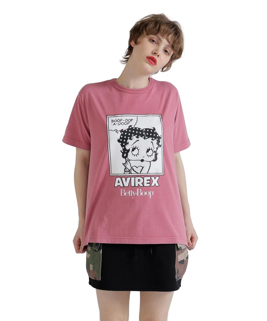 AVIREX Betty Boop FADE WASH S/S T-SHIRT women's size F 094 dark pink 783-6135618