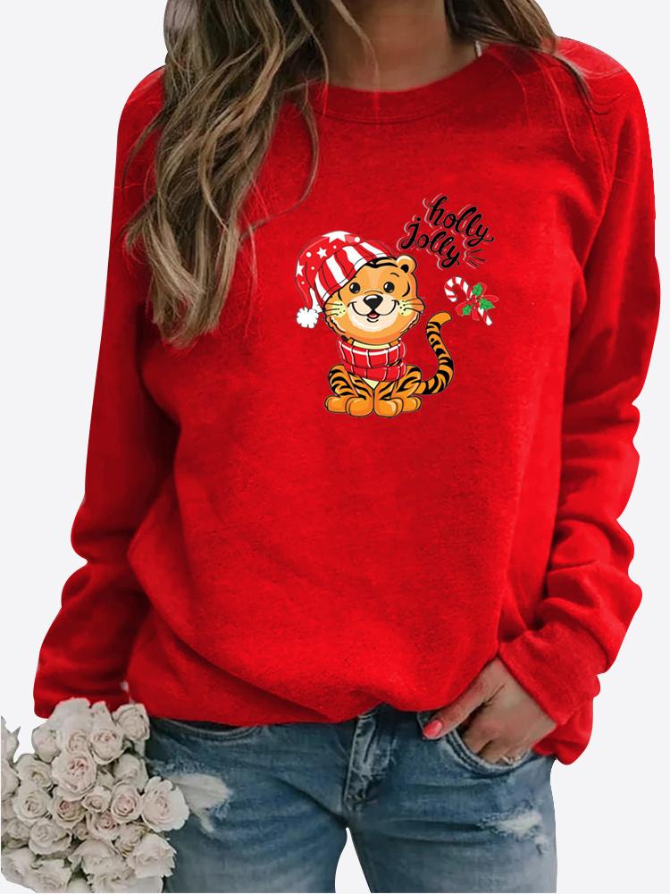 Damen Winter Bedrucktes Rundhals-Bequemes Sport-T-Shirt Plus Size Casual Langarm-Tops Sweatshirt Bedruckter Pullover Pullover