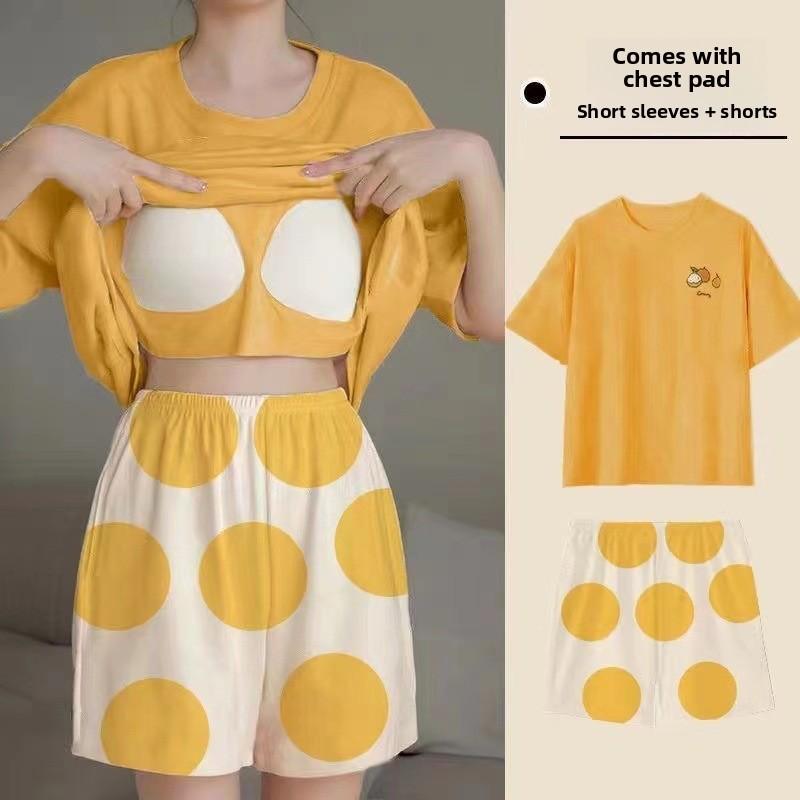 Cartoon Girl Summer Pajamas Set With Chest Padding For Sleep And Lounge Comfort