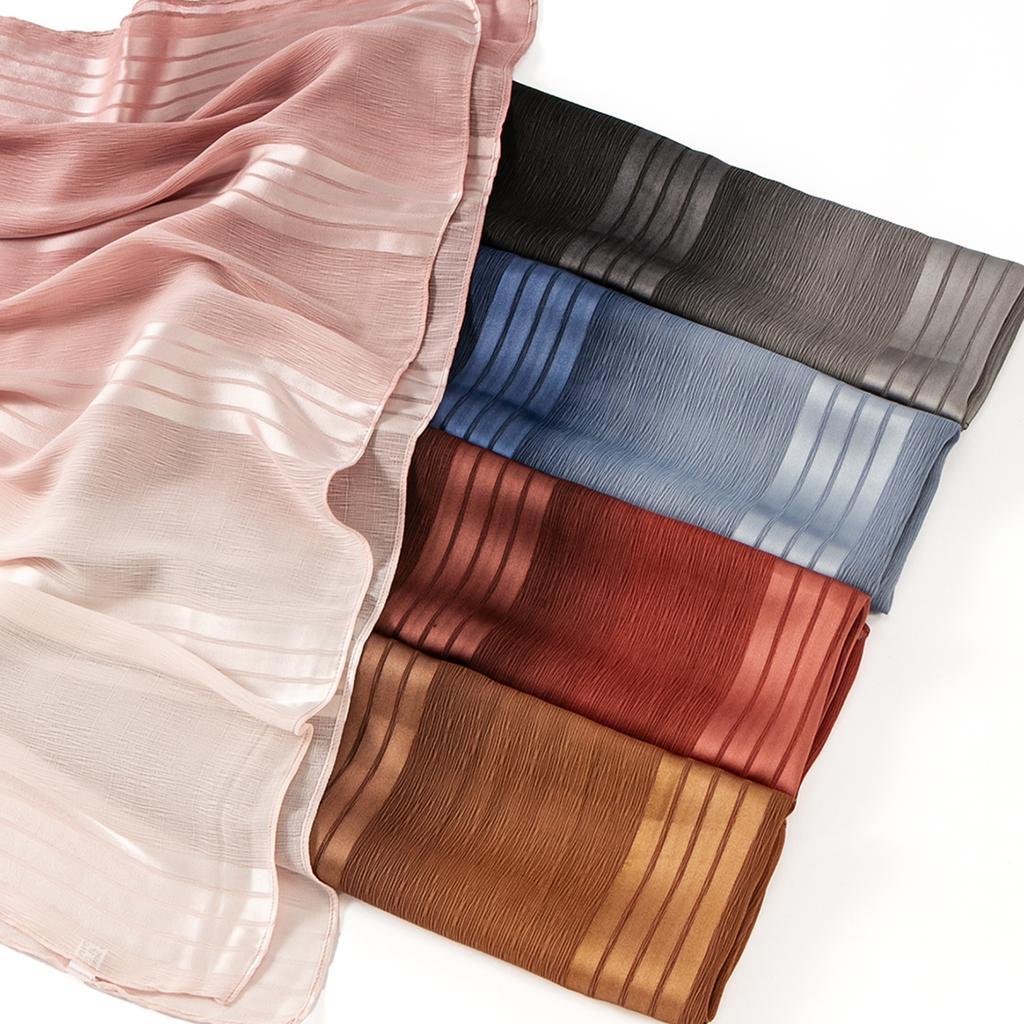 Gradient Wrinkled Satin Silk Hijab Scarf Chiffon Solid Shawl Women Muslim Hijab Premium Yarn Scarf Islam Turban Ramadan