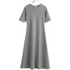 Black short-sleeved dress women's medium and long summer new student loose long over-the-knee thin a-word skirt