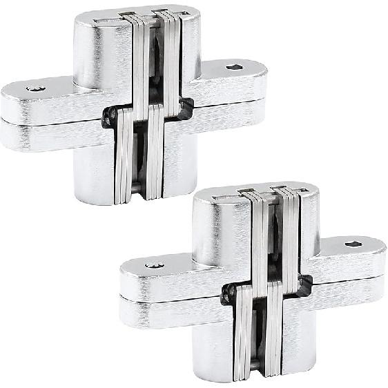 1-3/4" Hidden Hinge Stainless Steel 180 Degree Invisible Cross Hinges for Kitchen Cabinet Door Frameless Concealed Hinge with Screws, 4pcs