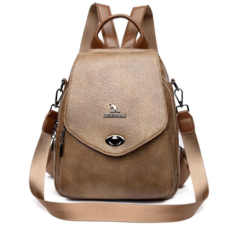 Schoolbag Flip Lock Backpack Women's 1011 New Soft Leather Anti-theft Backpack Multifunctional Commuter Travel School Bag