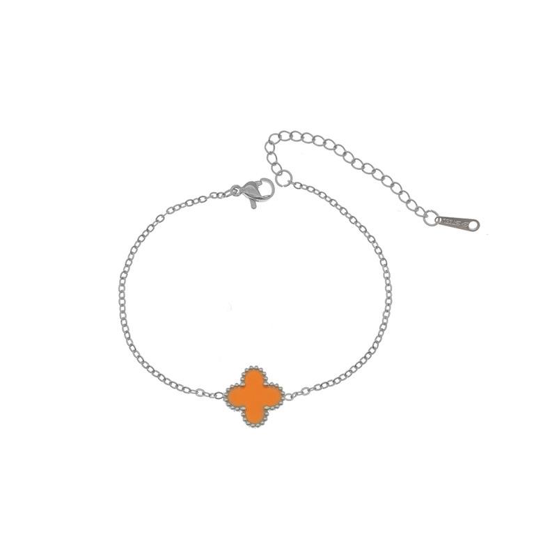 Leichter Luxus Doppelseitiges Vierblättriges Kleeblatt Einzelblume Einfaches Armband Neue Nische Titanstahl 18K Schlüsselbeinkette Damenschmuck