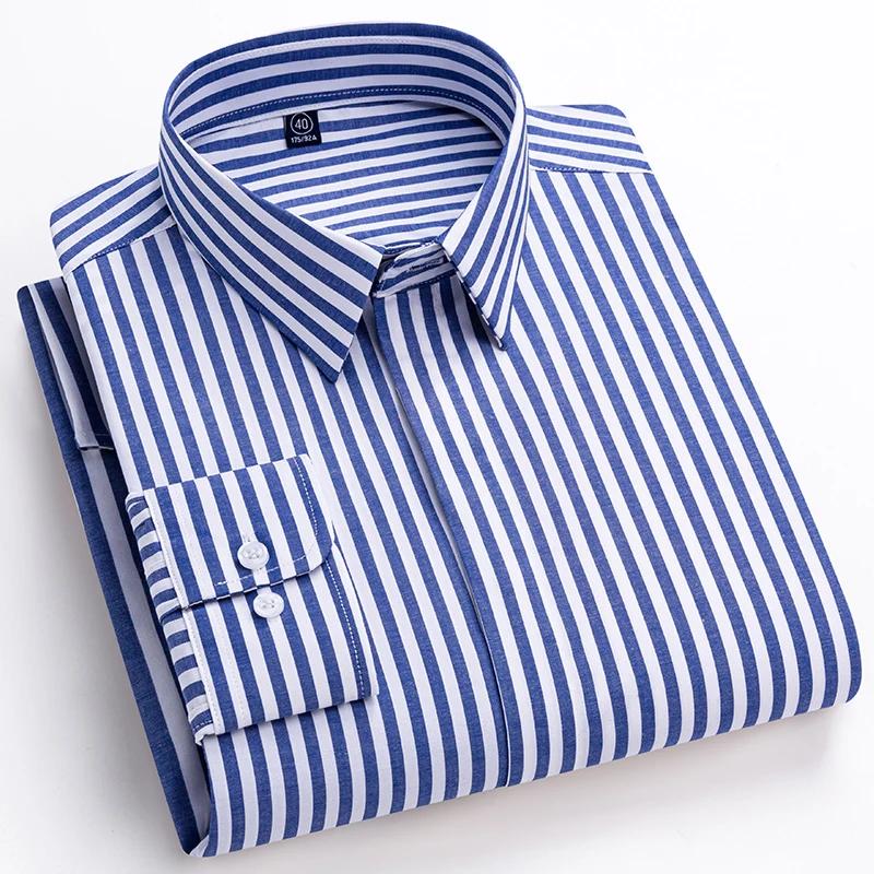New in Shirt High Quality 95% Cotton Long Sleeve Shirts for Men Slim Fit Formal Plain Shirt Soft Office Business Striped Clothes