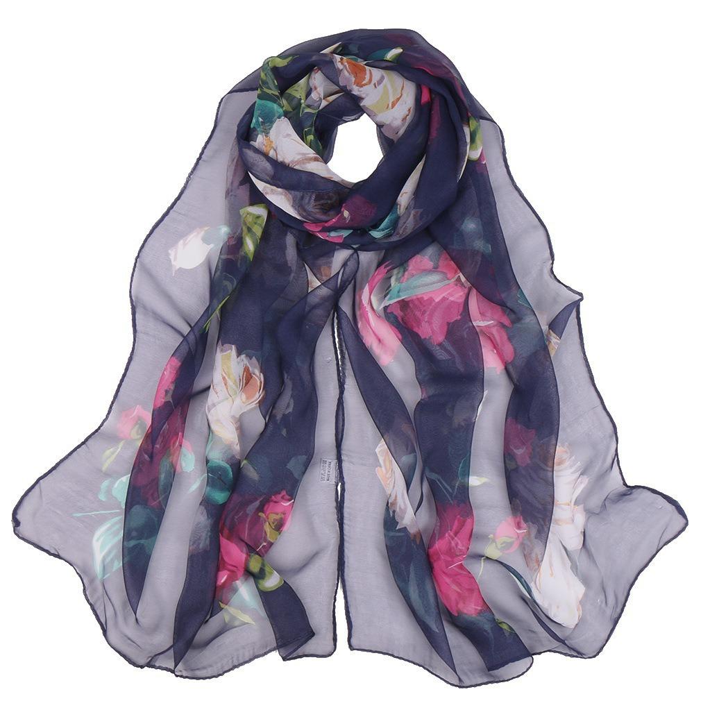 Lotus Geogette Medium-Long Silk Printed Scarf Summer Sunscreen Shawl Mom Gift Style Dance Versatile