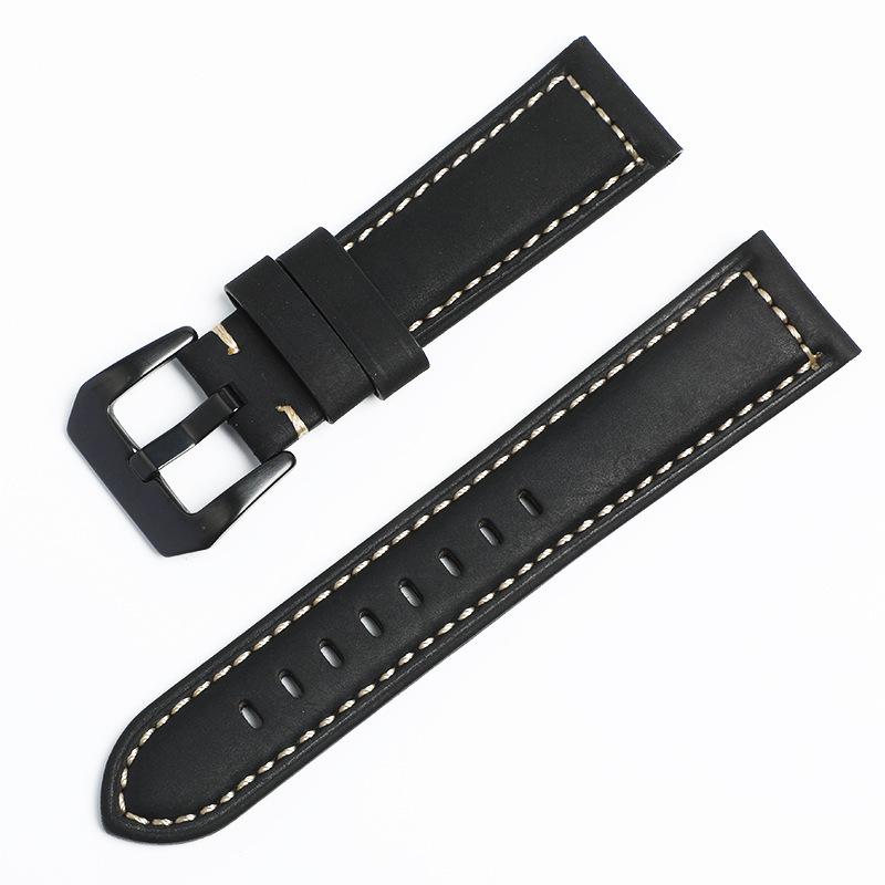 Leather Strap Crazy Horse First Layer Cowhide Retro Crazy Horse Sports Bracelet Pena Watch Strap 22mm 20mm чёрный