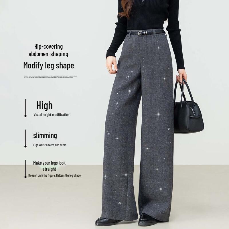 Women's High-Waisted Wide-Leg Diamond Embellished Trousers