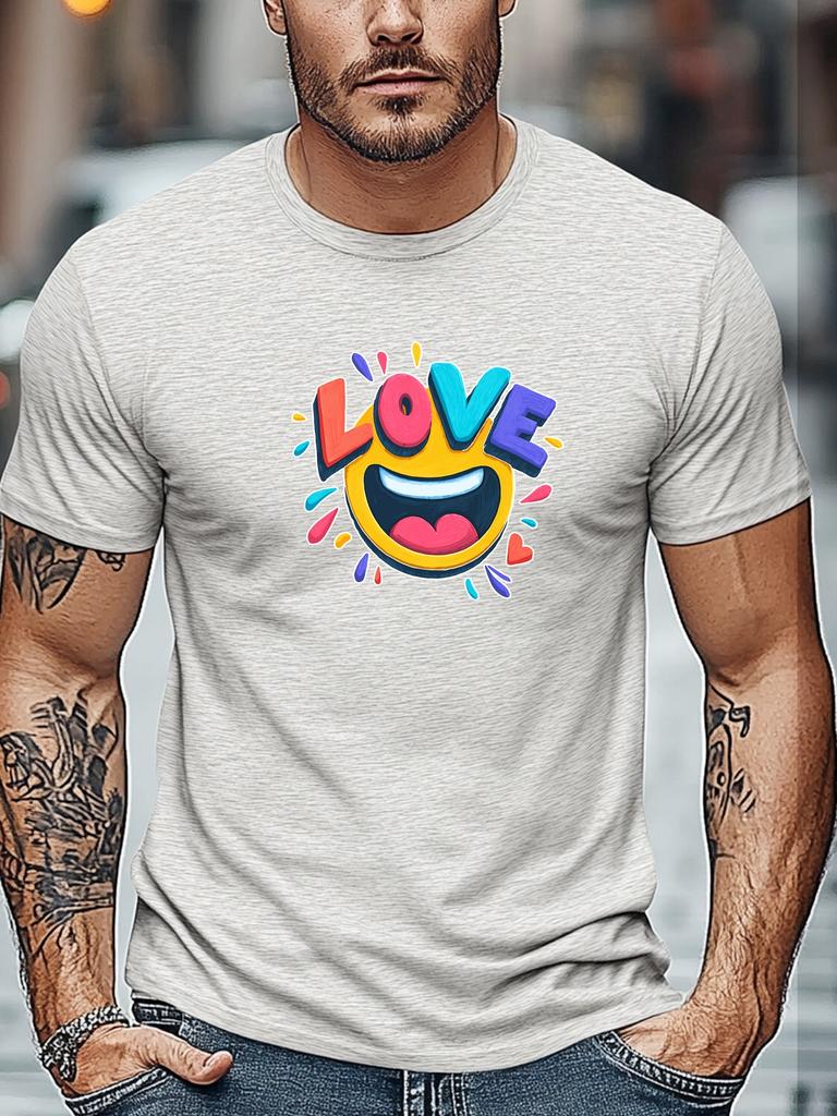 Mens Summer Love TShirt Love Emoji Colorful Print Short Sleeve Round Neck Breathable Oversized Sweet Daily Wear