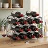 Wine Rack for 13 Bottles Bottle Rack with Honeycomb Design Adjustable Feet Anti-Tip Protection Metal 43 X 15.5 X 31 Cm Black