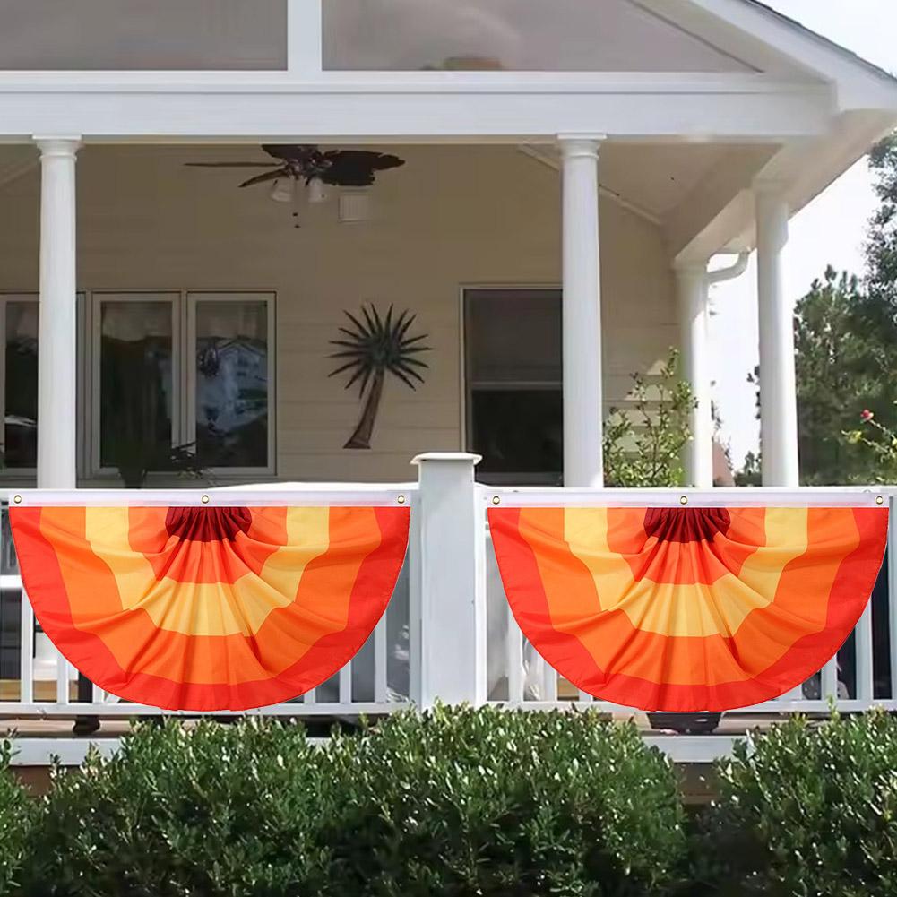 Fall Pleated Fan Flag Bunting for Outside Garden,Thanksgiving Half Fan Banner Flag,Indoor Outdoor Yard Decoration