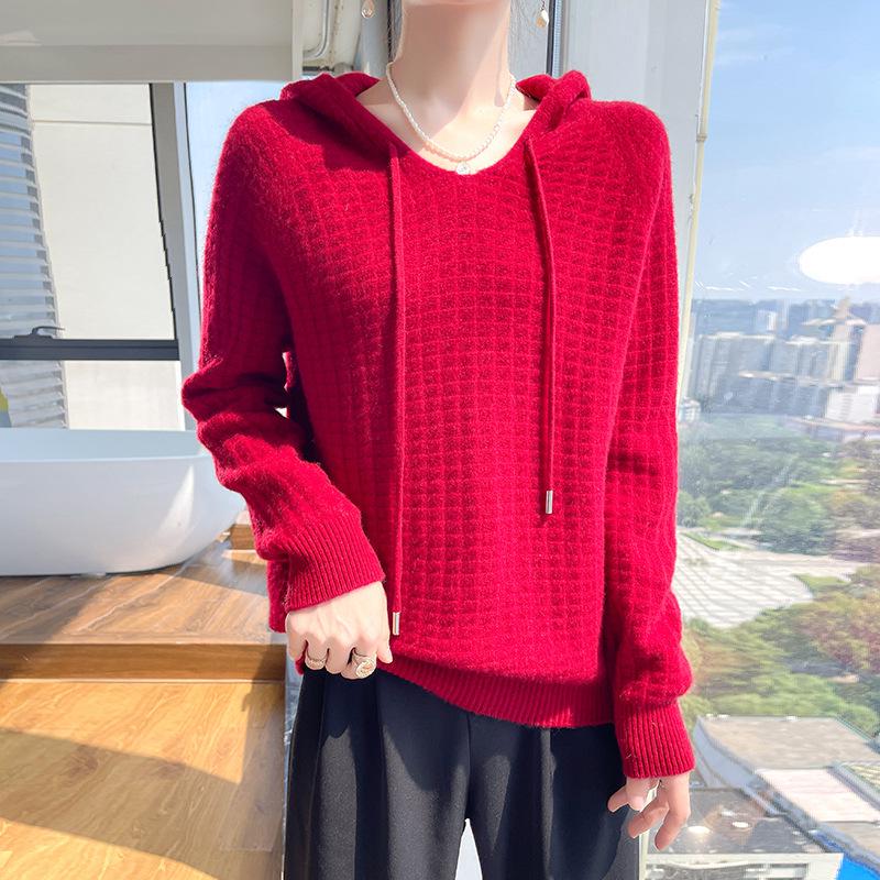 Women's Hooded Pure Wool Knit Hoodie - Autumn/Winter Soft Fluffy Loose Style