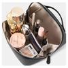 Top Grain Cow Leather Makeup Bag, 2 Sizes Litchi Grain Double Zipper Portable Handheld Travel Toiletry Bag Large Capacity Skincare Storage Organizer