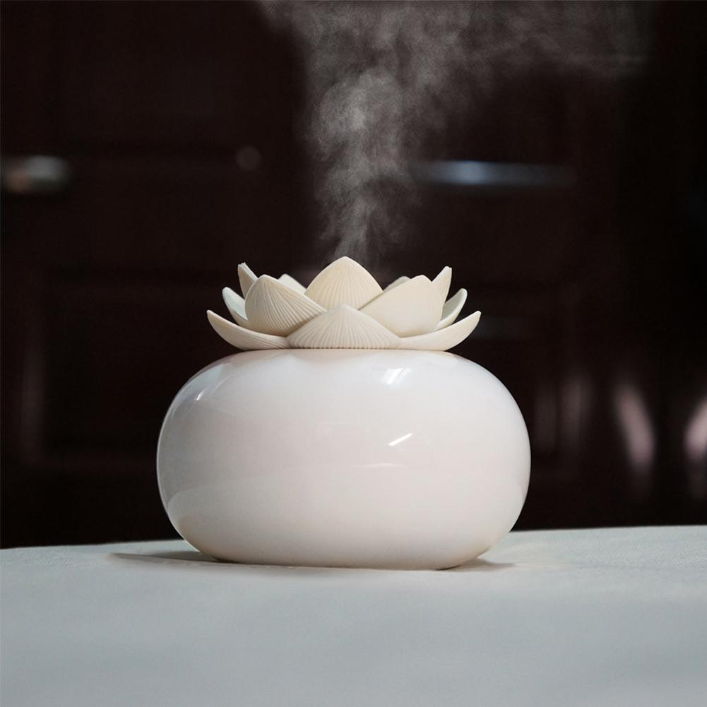 200ML Ceramic Ultrasonic Aroma Humidifier Air Diffuser Simplicity Lotus Shape Purifier Atomizer Essential Oil Diffuser white