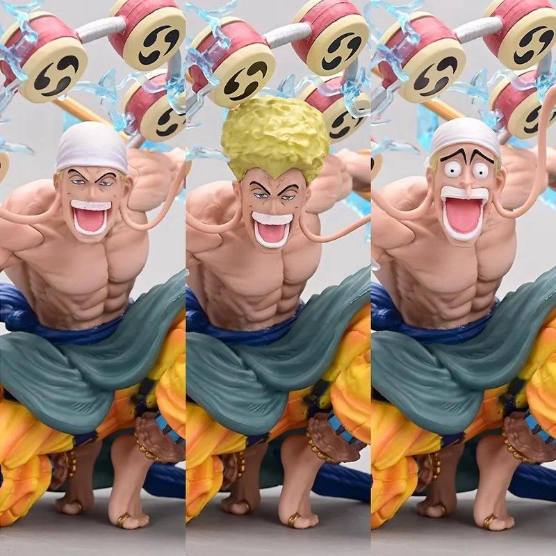20cm One Piece Anime Figures Squatting Enel Replace Head Figure Statue Doll Collectible Model Toy Decoretion Birthday Gifts