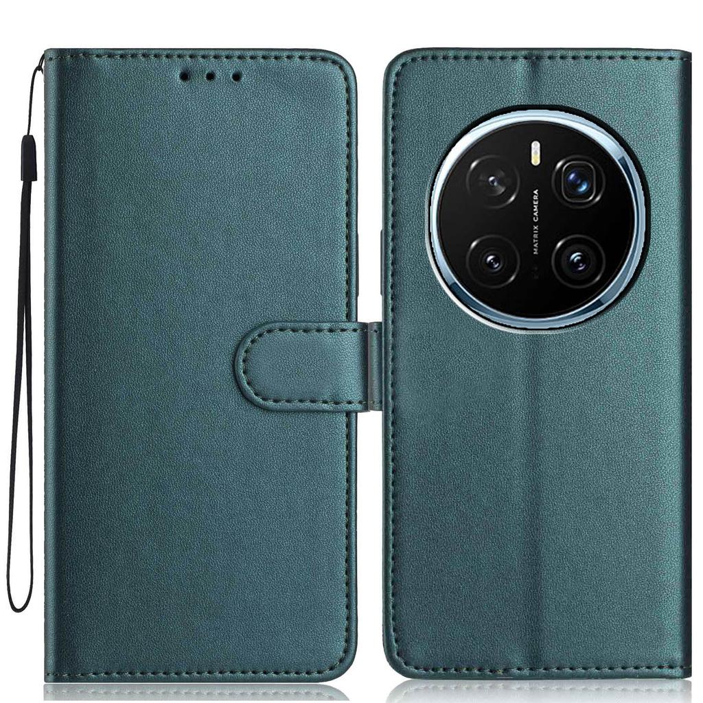 For Honor Magic7 Pro 5G Wallet Case with Strap/Multiple Card Slots Solid Color Leather Stand Phone Cover