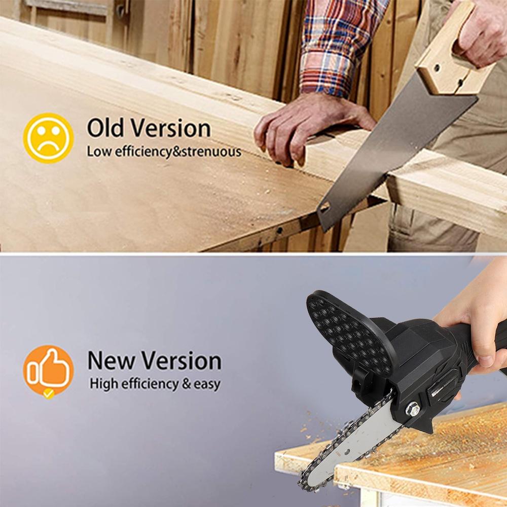 1200W 6 Inch Mini Electric Pruning Saw Rechargeable Electric Chain Saw With 2pcs Battery Woodworking Garden Logging Cutter