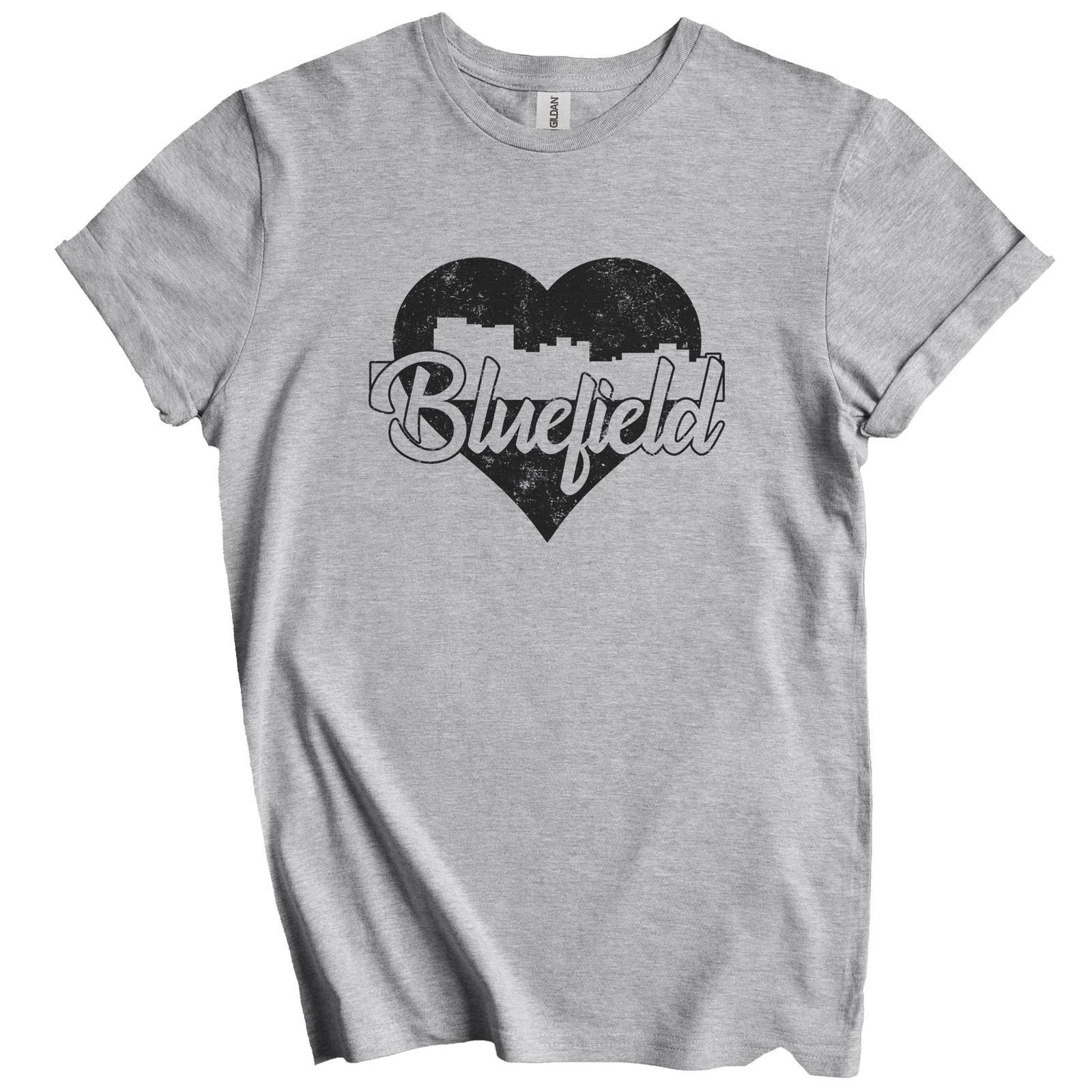 Retro Bluefield West Virginia Skyline Heart Distressed T-Shirt M