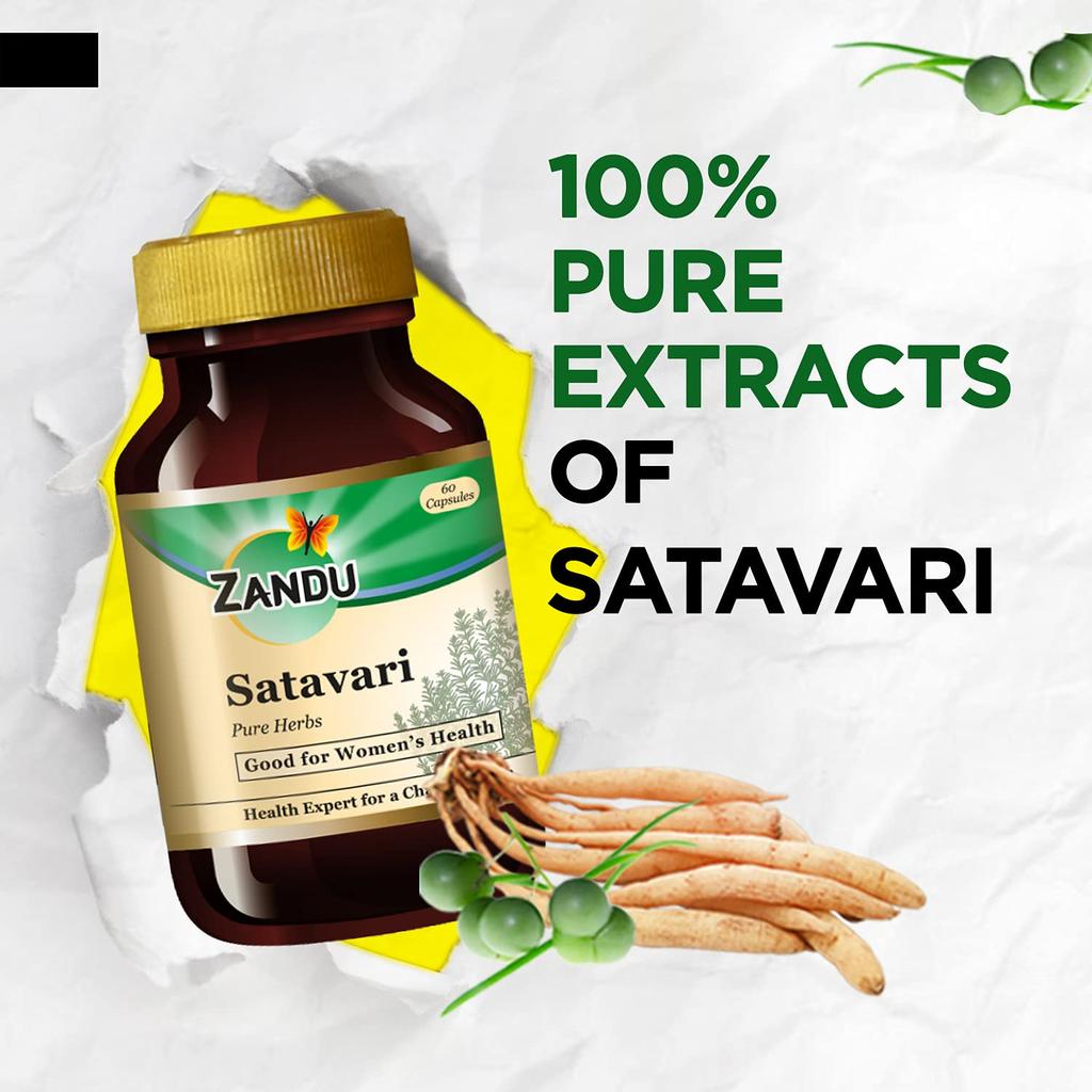 Zandu Satavari Capsules With Natural Satavari Extract For Women’s Wellness Nutritional Support 60 Veg Capsules X Pack Of 2