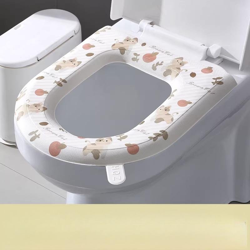 2pcs Cartoon Print Waterproof Quick-dry Toilet Seat Cushion High Elasticity EVA Foam Closestool Seat Cover Reusable Portable Handle Toilet Seat