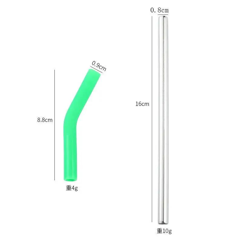 

1Set Long Stainless Steel Straw With Silicone Straw Sleeve Drinking Straw With Cover Kitchen Gadgets-Homeclub