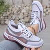 Women's Lightweight Breathable White Sneakers Comfortable Low-Top Lace-Up Walking Shoes with Non-Slip PVC Sole Footwear