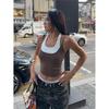 Fashionable Color Block Halterneck Slimming Retro T-Shirt Vest