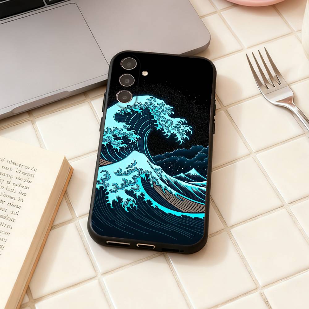 Japanese Ukiyo-e Ocean Waves phone Case For Samsung Galaxy A73,A72,A71,A70,A53,A52,A51,Others Soft Black Shell