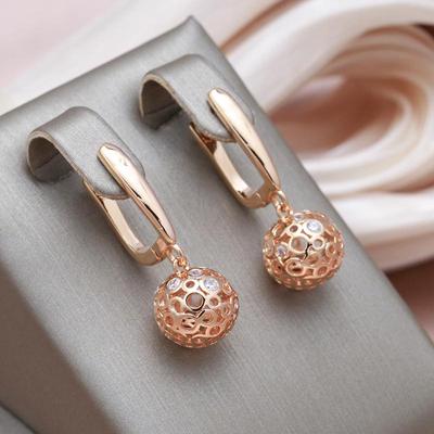 Orecchini pendenti lunghi color oro rosa con sfera rotonda cava Kinel