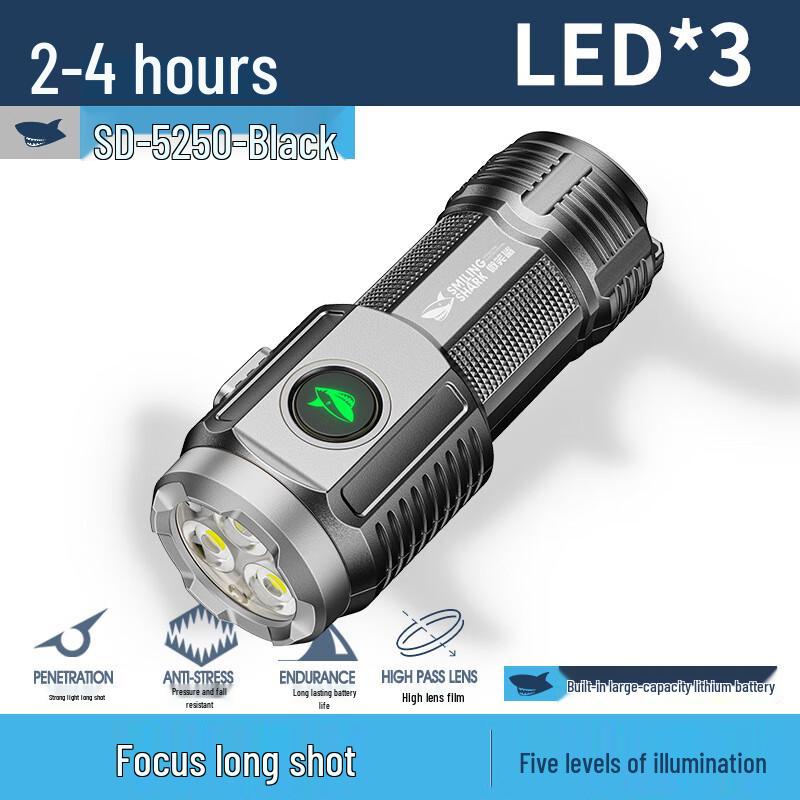 Smiling Shark SD-5250 Mini Rechargeable Flashlight 2-Pack