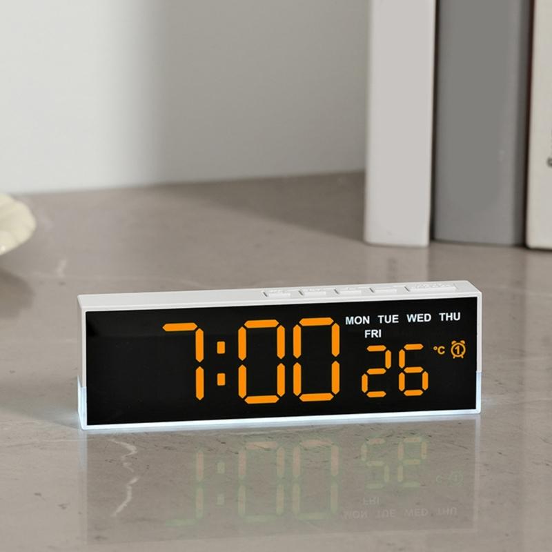 Night Light Digital Alarm Clock Electric Desk Clock with Indoor Temperature Loud Alarm Day of Week for Living Room