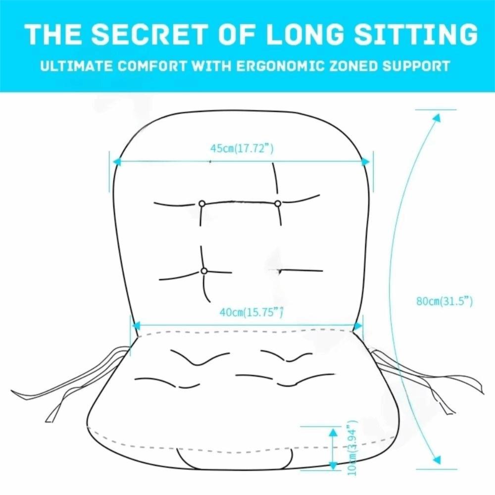 Integrated with Back Support Chair Cushion Soft High Elasticity Ergonomic Seat Pad Anti-Slip Office Chair Pad Home Office Use