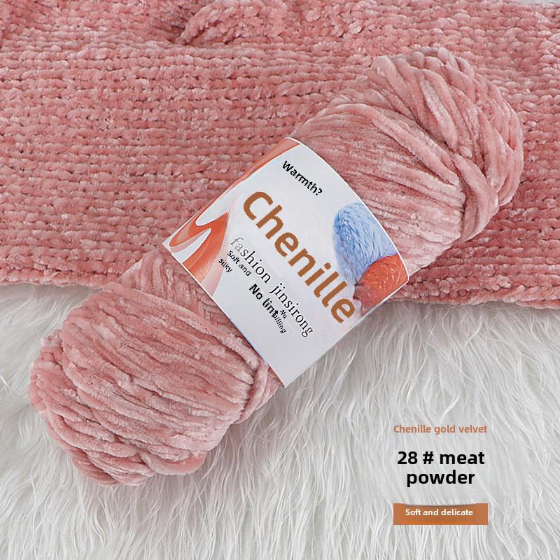 Chenille Gold Velvet Knit Scarf, Hat, Crochet Slippers, Doll Wool DIY Knitting Kit