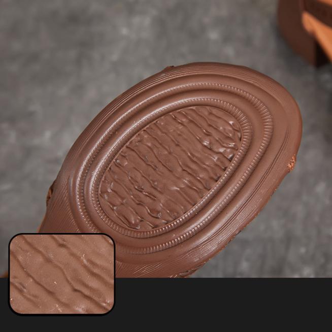 Summer Women's Shoes Cowhide Chunky Heel Soft Bottom Sandals Vintage Leather Sandals