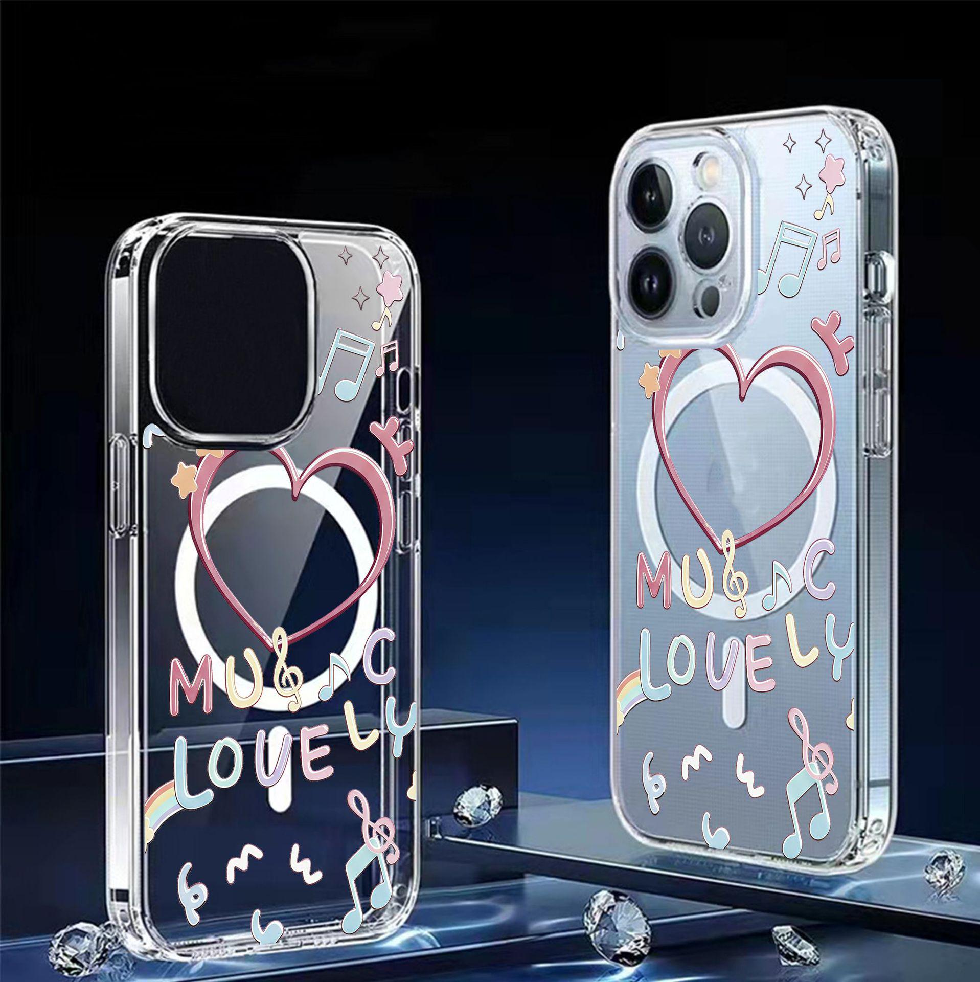 

Heart-Shaped Magnetic Music Case for iPhone 14-17 Pro Max - Transparent & Full Coverage. iPhone 12 Pro Max прозрачный