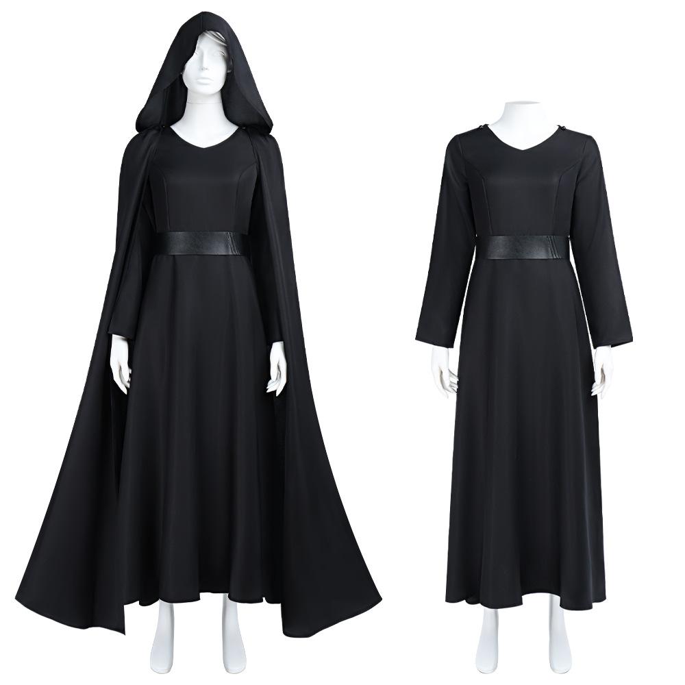Women Black Hooded Cloak Cosplay Costume 3‑Piece Set