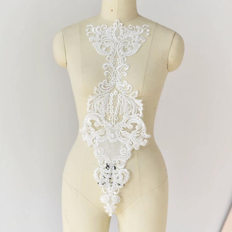Oversized High-End Embroidered Lace High-End Cotton Thread Sequin Applique Wedding Dress Diy Applique Accessories Material
