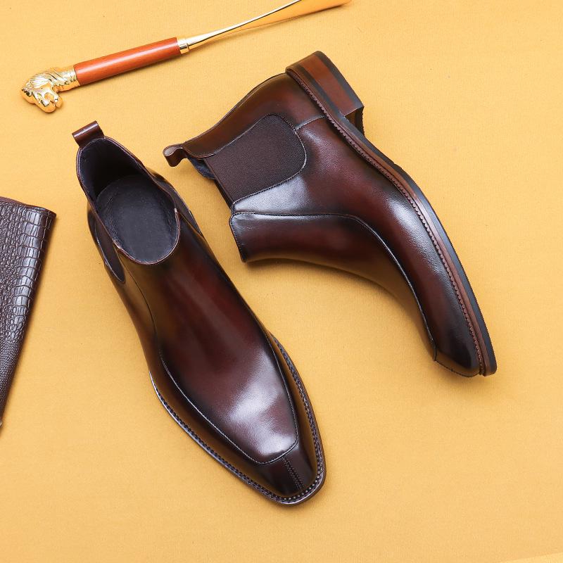 [VIP Exclusive] Men's Black Genuine Leather Martin Boots - Pointed Toe, British Style, Business Casual, High Top Winter Boots