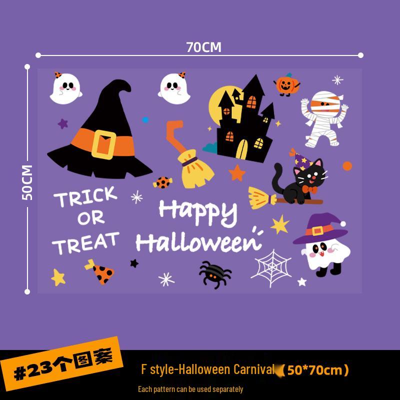 Halloween Pumpkin Decorations Window Clings - Theme Shop Scene Arrangement Glass Stickers