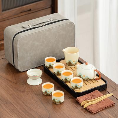 Retro Qingshan Ru Kiln Tea Set, High-end Gift Box for Elders and Leaders