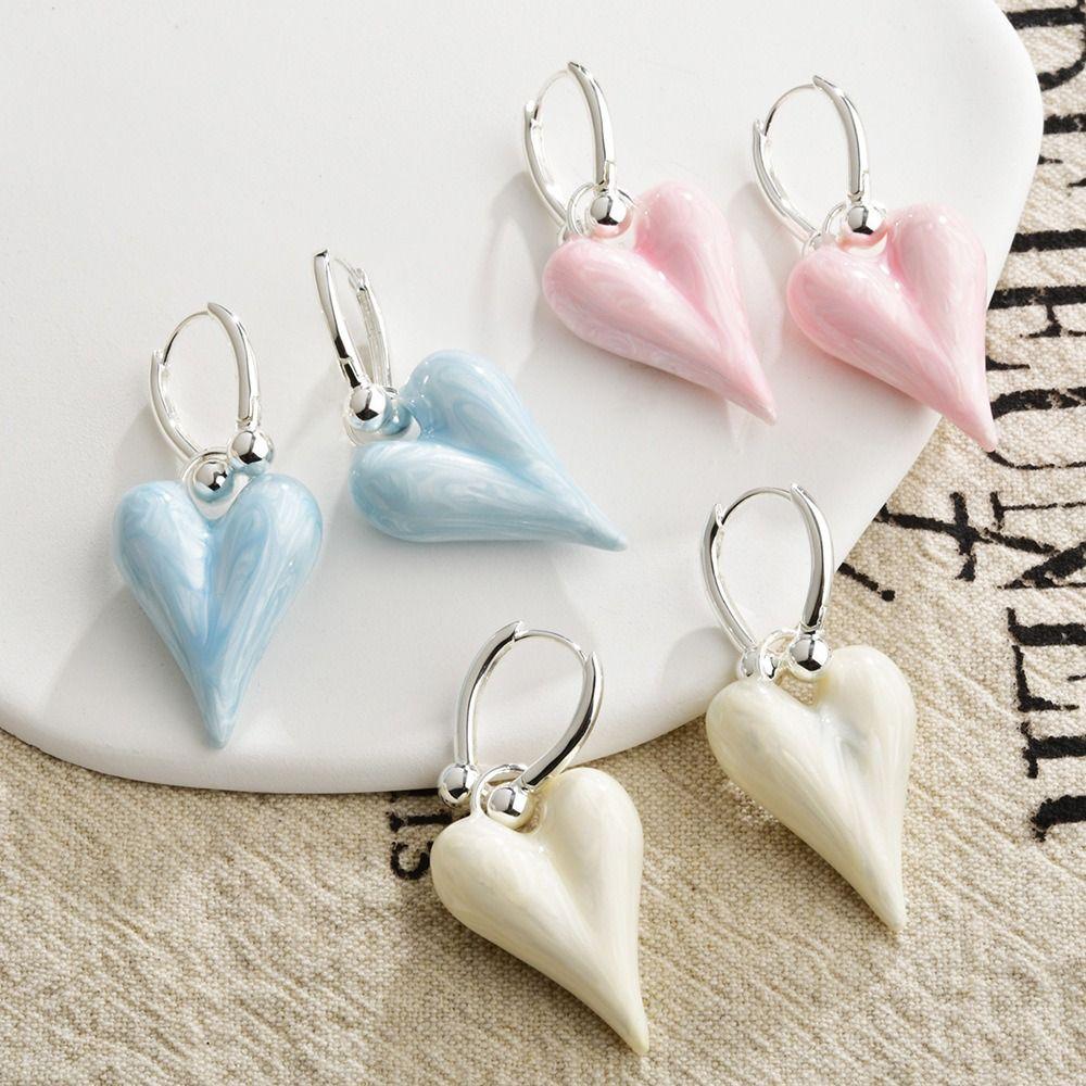 1Pair Durable Heart Shape Heart Earrings Sweet Temperament Simply Design Fashion Jewelry Candy Trendy Ear Accessories For Women