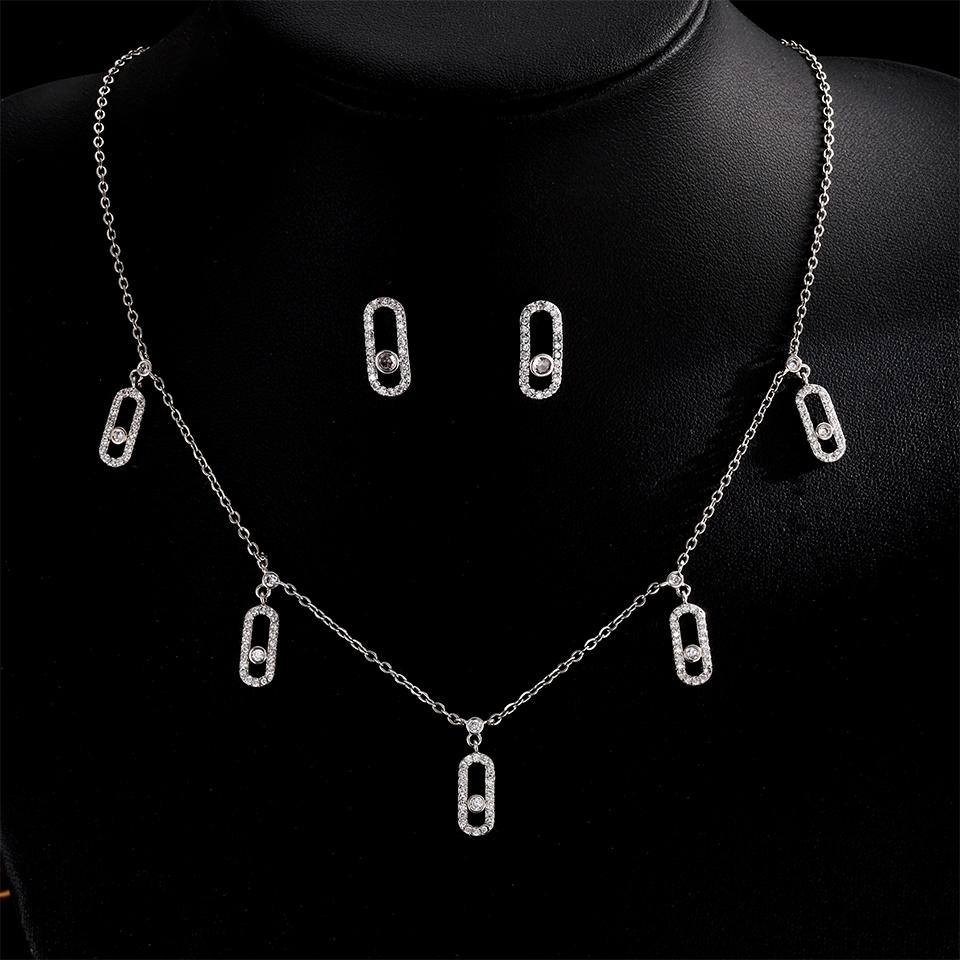 ZAKOL Classic Luxury Geometric Square Round Zircon Charm Pendant Necklace Earring for Women Unique Wedding Party Zircon Set