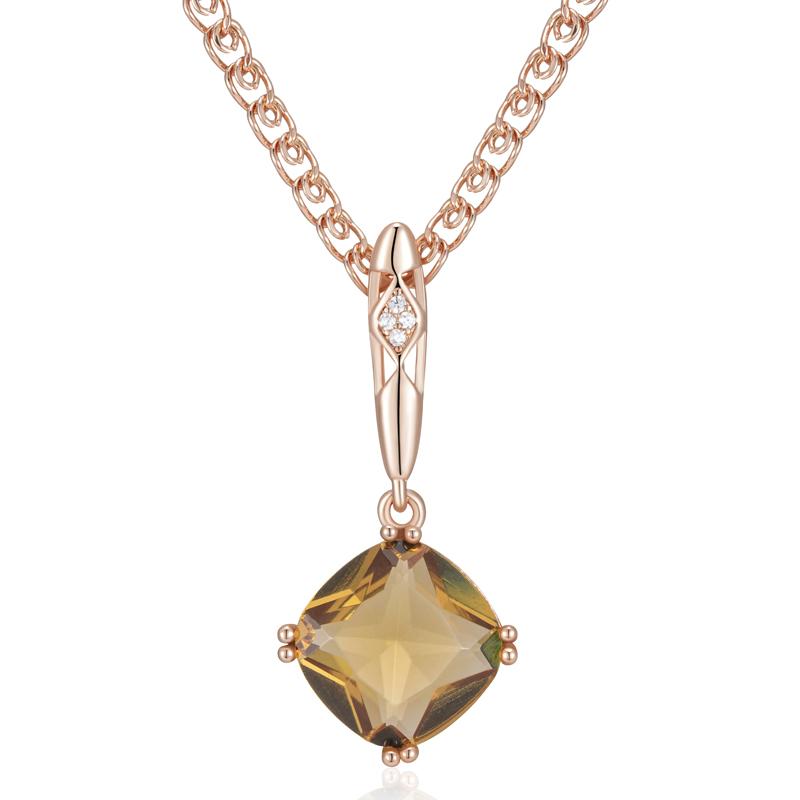Quadratischer Brauner Natürlicher Zirkon Anhänger Halskette Für Frauen Einfach Roségold Farbe Hohe Qualität Täglich Retro Schmuck beige