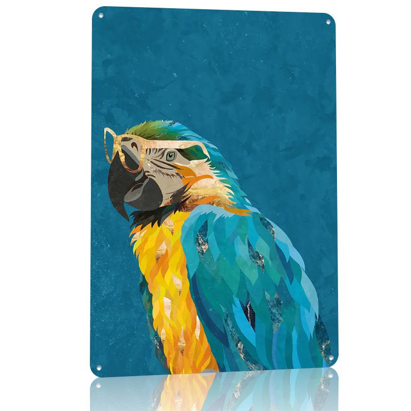 Gold Blue Macaw Bird Personalized D Textured Metal Poster Wall Art Tinplate Sign for Vintage Decorations Decor Luxury House