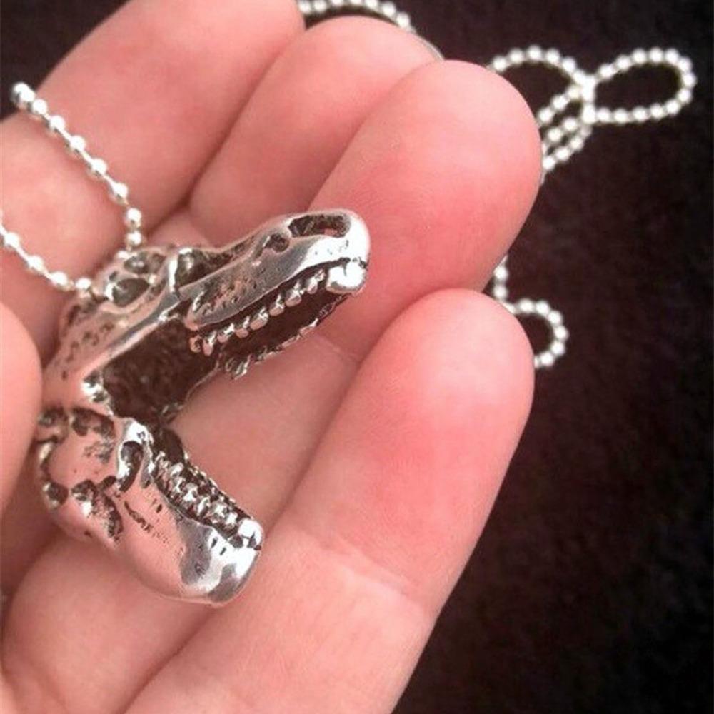 Persönlichkeit Punk Silber Farbe Stereo T. Rex Dinosaurierschädel Anhänger Halskette für Männer Frauen Hip-hop Rock Schmuck Zubehör Geschenke