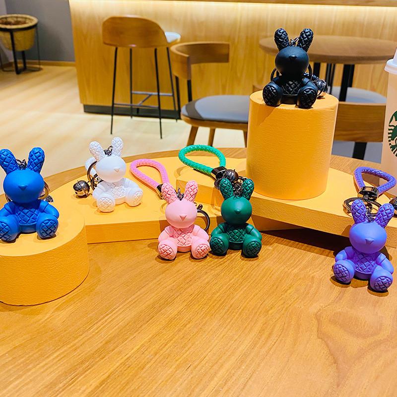 Cute Plaid Sitting Bunny Keychain Resin Material For Birthday And Party Gifts